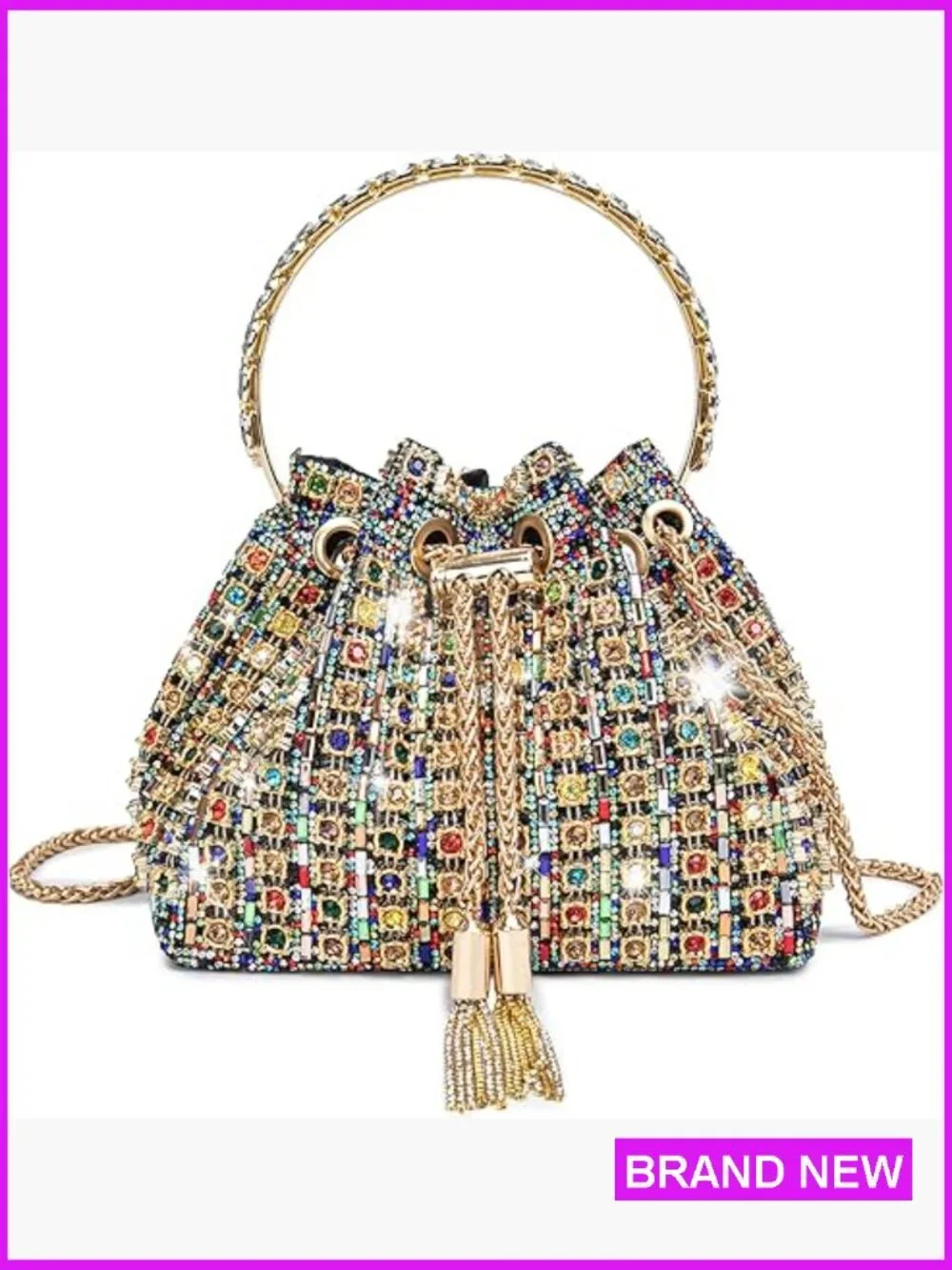 Sparkly Rhinestone Evening Clutch Crossbody Bag with Chain Shoulder Strap